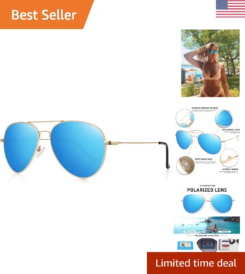 Timeless Polarized Aviator Sunglasses: Blue Mirrored Lenses, Lightweight Comfort