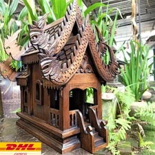 Large Spirit House Wooden Thai Buddha Amulet Worship Handcraft Home Decor Cultur