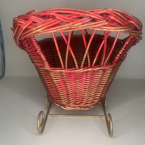 Christmas Sleigh Wicker with Metal Runners Red Gold Holiday Decor 12”x9” - Picture 3 of 6