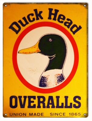 Vintage Style Metal Sign Duck Head Overalls Union Made Since 1865