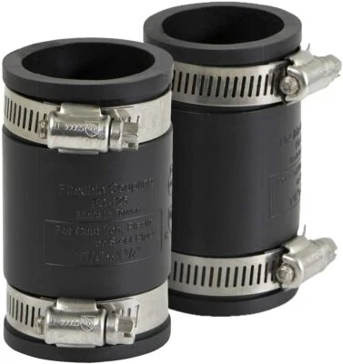 SUPPLY GIANT Flexible Pvc Coupling with Stainless Steel Clamps 1-1/4'' inch, Black, pack of 2
