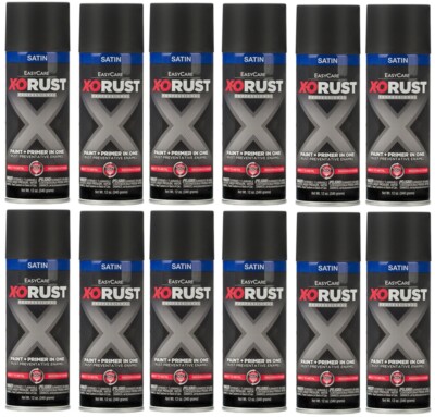 X-O Rust XOP18-AER Satin Black Anti-Rust Enamel Spray Paint + Primer -  12 Pack