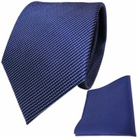 Tigertie Seidenkrawatte + Seideneinstecktuch In Royal Blau Silber Gestreift