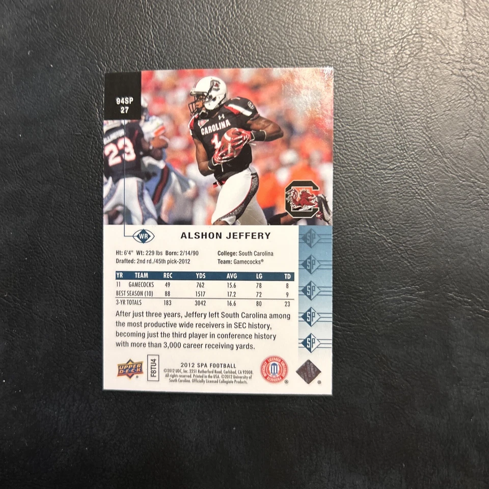 B98-1 2012 Sp Authentic 94sp #27 Alshon Jeffery South Carolina Gamecocks - Image 2 of 2