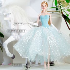 Fashion Blue Polka Evening Dress 1/6 Doll Clothes Princess Gown Gloves Toy 11.5"