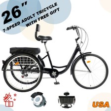 Adult Tricycle 26" 7-Speed 3-Wheel Trike Bicycle Bike Cruise w/ Basket Black