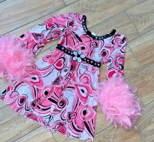 AWISH COME TRUE CRAZY DAISY Dance Costume XSM JUNIORS Pink Feather Dress xpc