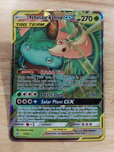 Venusaur & Snivy GX 1/236 Cosmic Eclipse NM Ultra Rare Pokemon Card