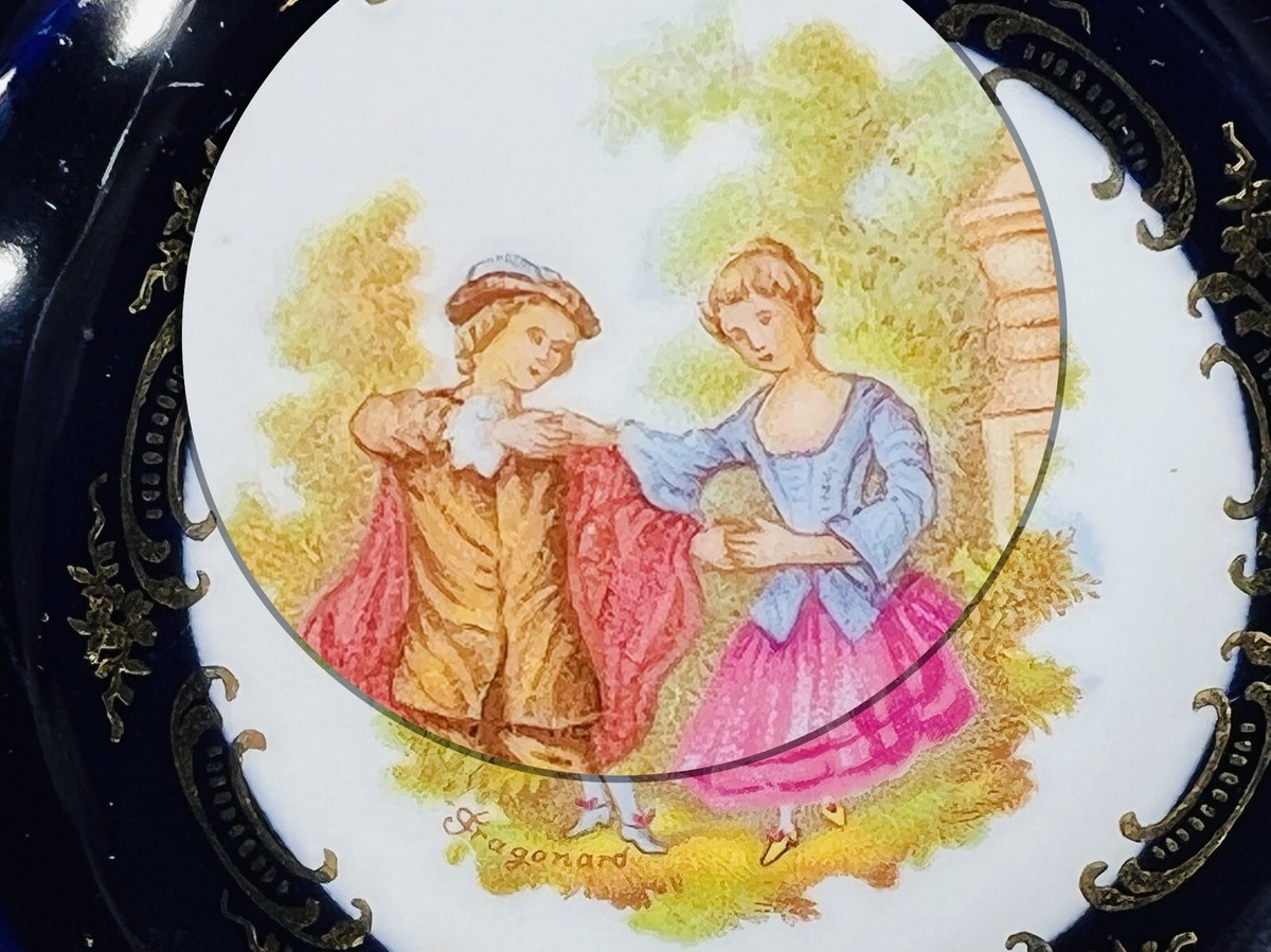 limoges castel france 22k gold plate Ashtray Deep Cobalt Blue W