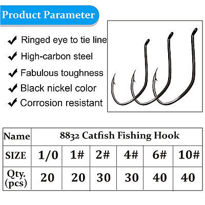 180pcs 8832 Catfish Hooks Big River Bait Hook High Carbon Steel
