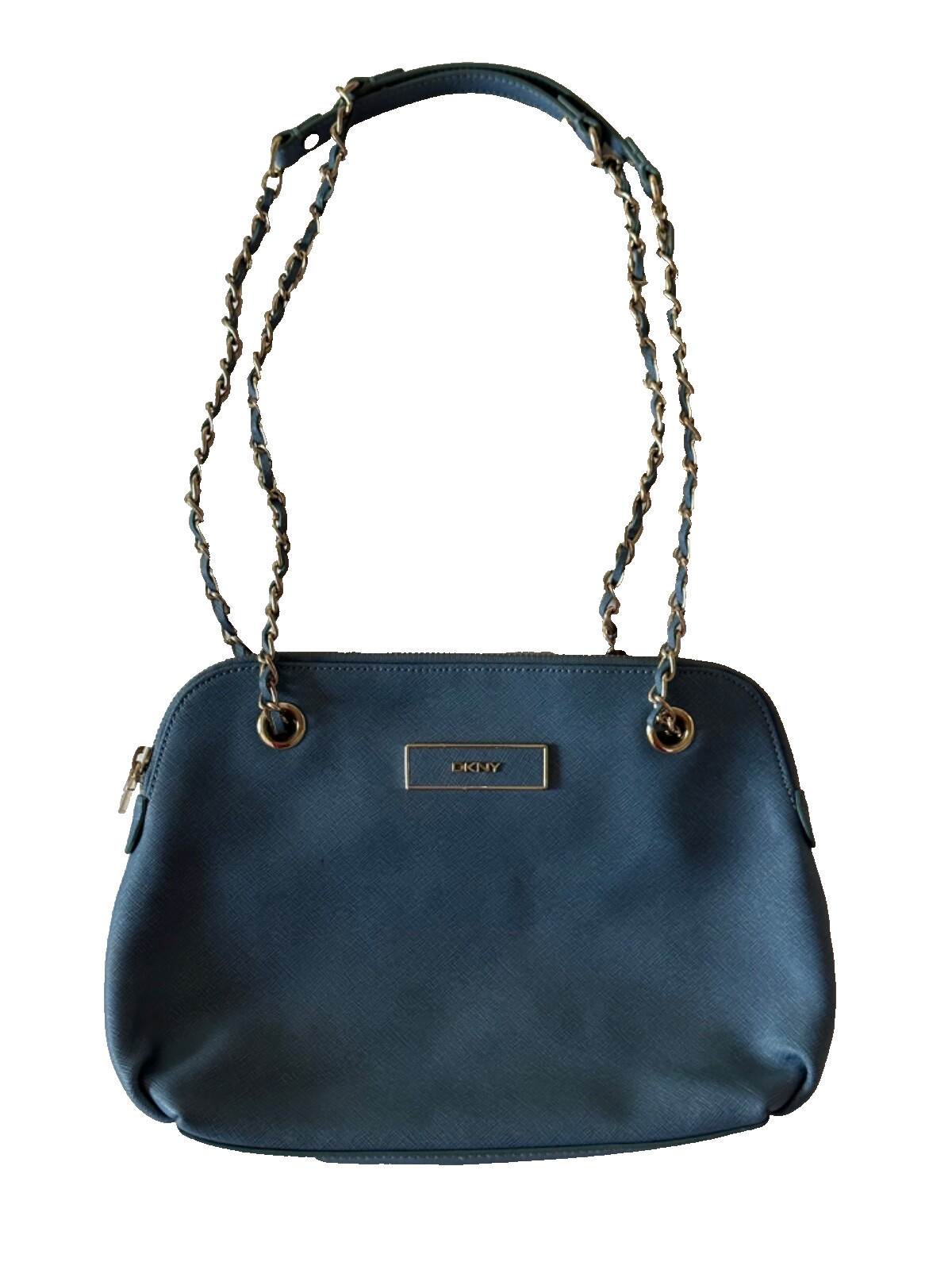 DKNY Blue Leather Shoulder Bag w/Gold Chain EUC