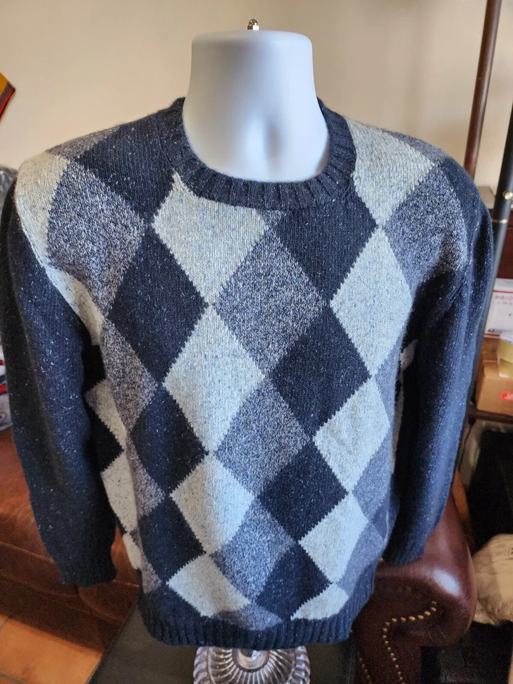 Suéter Drumohr 100% Cachemira 4 Capas Grueso Tejido Argyle Azul S/M Escocia $995 Foto 2 de 4