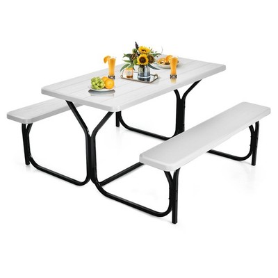 Picnic Table Camping Picnic Bench Set Backyard Garden Patio Dining Party White