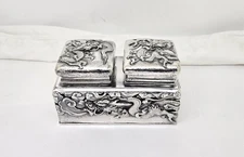 ANTIQUE SAMURAI SHOKAI YOKOHAMA STERLING SILVER JAPANESE DRAGON DOUBLE INKWELL