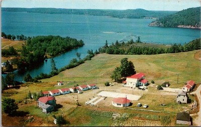 Aerial Arcadia Lodge, situated on Mary Lake Huntsville ON Chrome Postcard