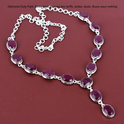 Mothers day Sale Natural Kashmir Rubi Artisan Chain Necklace 925 Sterling Silver