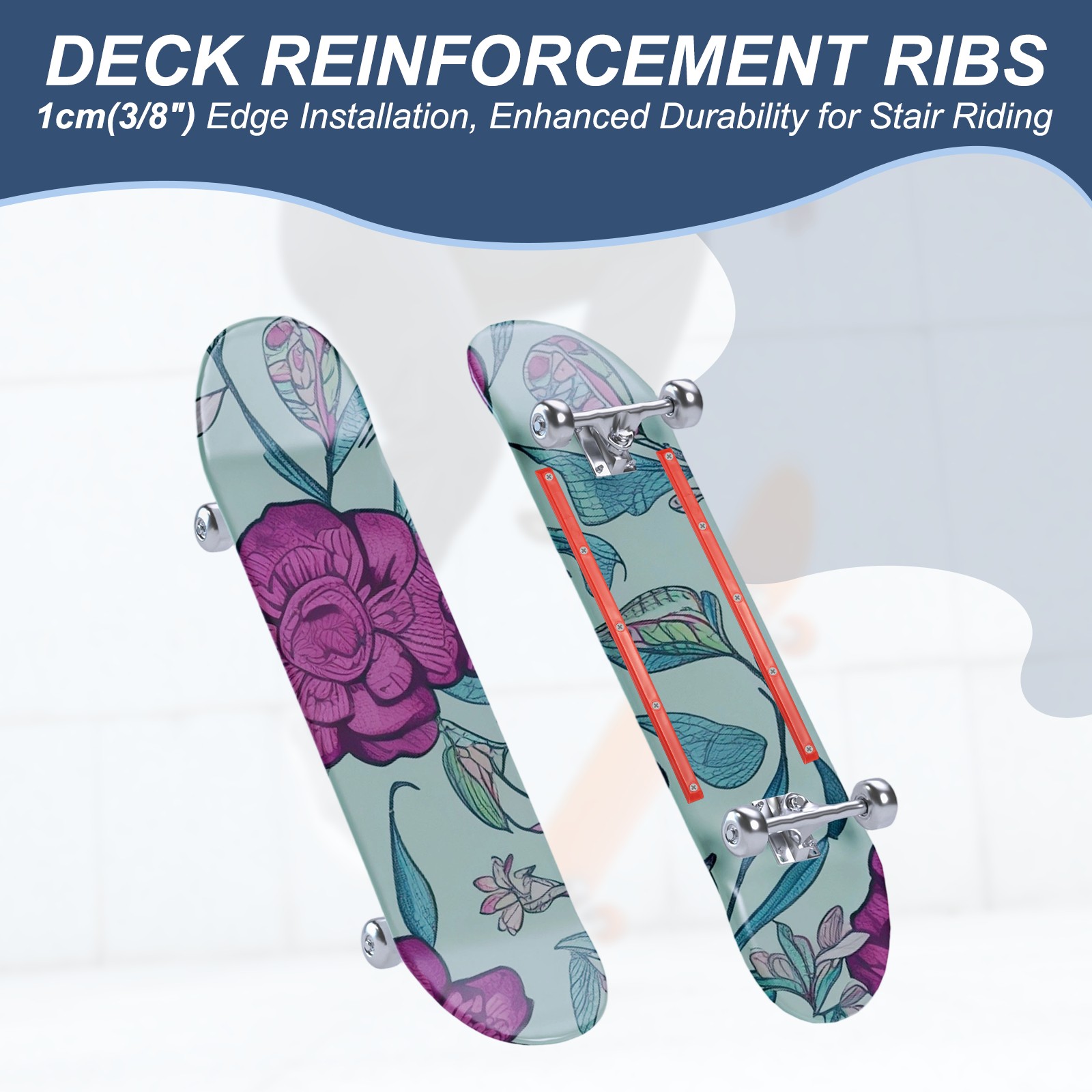 1 Pair Rib Bones Rails, Stable and Flexible Skateboard Rails for Deck(Red)