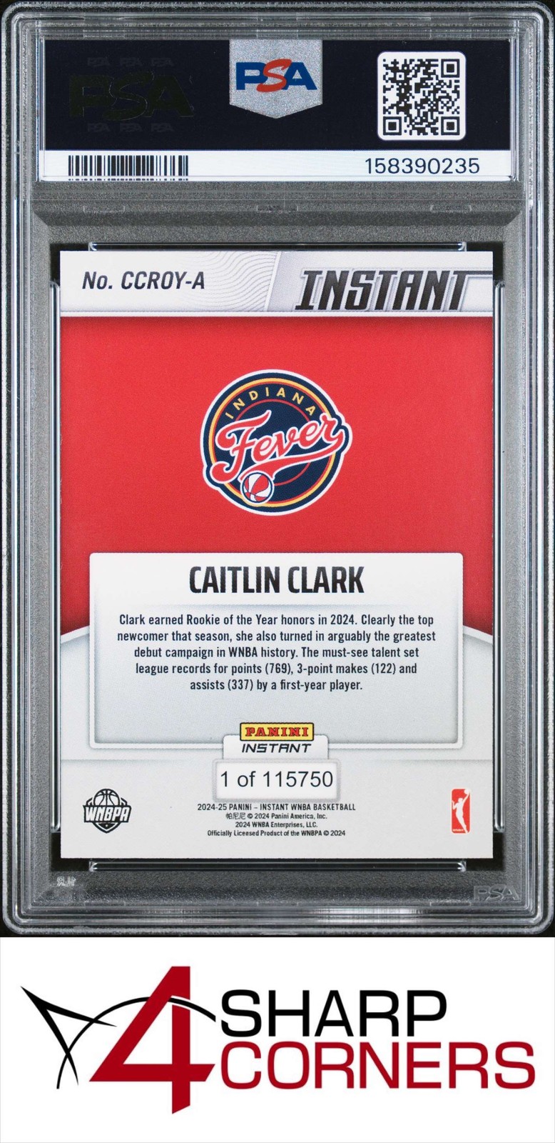 2024 PANINI INSTANT WNBA ROOKIE OF THE YEAR #A CAITLIN CLARK RC PSA 9 view 2