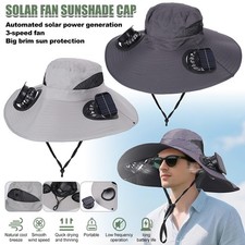 Adjustable Hat w/ Dual Solar & USB Powered Fan Outdoor Fishing Hat Breathable UK