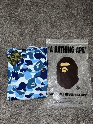 Bape A Bathing Ape Blue Camo Hoodie Mens Large Rare Bought In Japan New