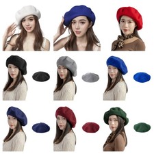 Large Wool French Beret Hats for Women Classic Painter's Hat Girl Solid Color