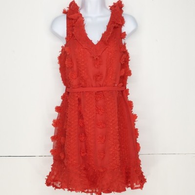 &Merci Womens Dress Size S Red Sleeveless V Neck Floral Lined Sash