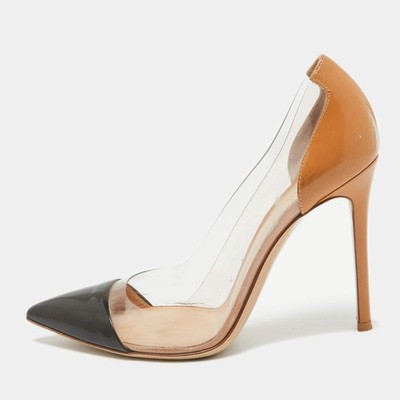 Gianvito Rossi NudeBlack Patent Leather And PVC Plexi Pointed Toe Pumps Size 38