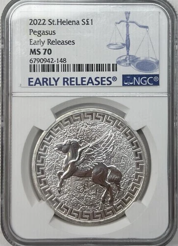 2022 St Helena 1£ Pegasus Early Releases MS70 NGC 1 oz .999 Silver Coin