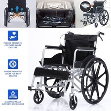 Lightweight Foldable 24" Wheelchair Soft Padded Seat Mobility Aid for Elderly