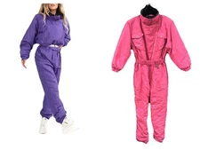 VTG 90s BRITISH SUB ZERO SKI SUIT UK 14 L/XL BARBIECORE PINK FUR COLLAR SCANDI