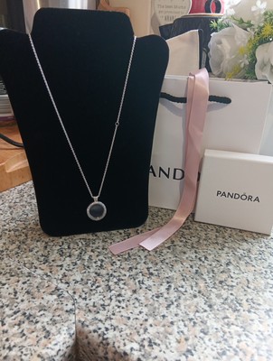 PANDORA Sparkling Pave LOVE FLOATING CHARM LOCKET NECKLACE Silver