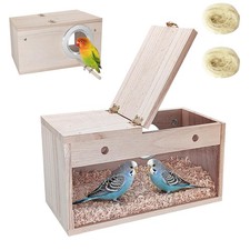 Parakeet Nesting , Transparent Bird Nest Breeding , Wood Parrot Nest with Per...