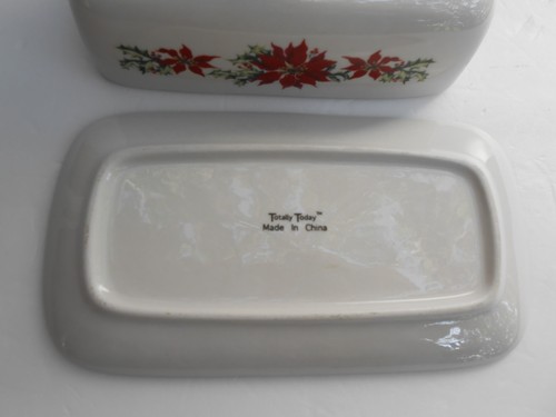 Totally Today POINSETTIA BUTTER DISH Plate 1/4 lb Christmas TT05 holly 2 pc - Picture 3 of 3