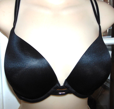 Victoria's Secret Very Sexy Black Underwire Padded Push-up Bra 34DD Rhinestone
