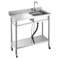 VEVOR Stainless Steel Utility Sink, Rolling Single Bowl Commercial Kitchen Sink 