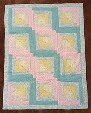 Handmade Infant/Baby Crib Quilt:  Blue, PInk, Yellow, with Floral & Bunny Prints