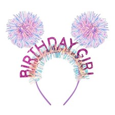 Birthday Girl Iridescent Pom Pom Headband Tinsel Party Headband Purple