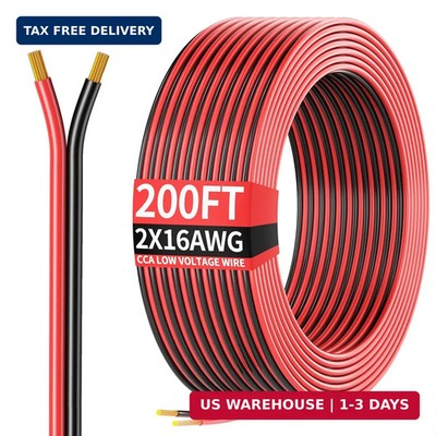 200FT 16AWG, 16/2 AWG Red Black Hookup Electrical Wire LED Strips Extension Cord
