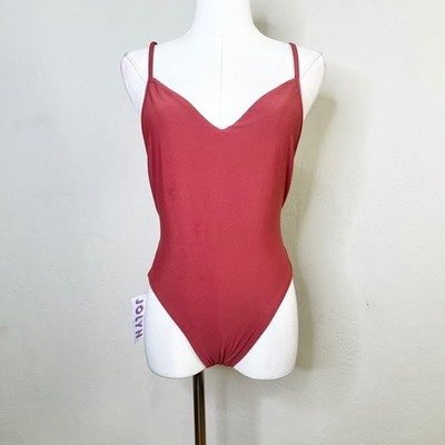 Jolyn Steve 2 One Piece Swimsuit Sienna Red Small NEW Tie Back V-Neck Open Back