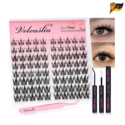 Veleasha Manga Lash Clusters Set wasserdicht Lash Bond Dichtung C Curl
