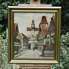 Albert Blaetter (1878-1935) Oil Painting Cityscape Rothenburg Ob Der Tauber