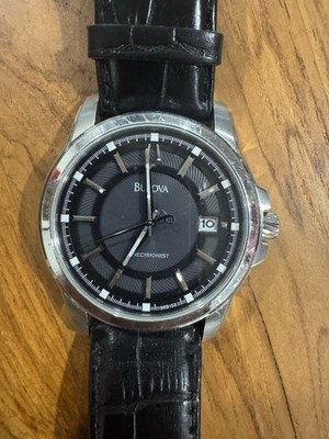 Bulova Precisionist Men s Watch Black Dial Leather Strap Running Stainless Steel