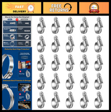 Non-Slip Stainless Steel Worm Gear Hose Clamps 3/8"-5/8" Adjustable 25-Pack