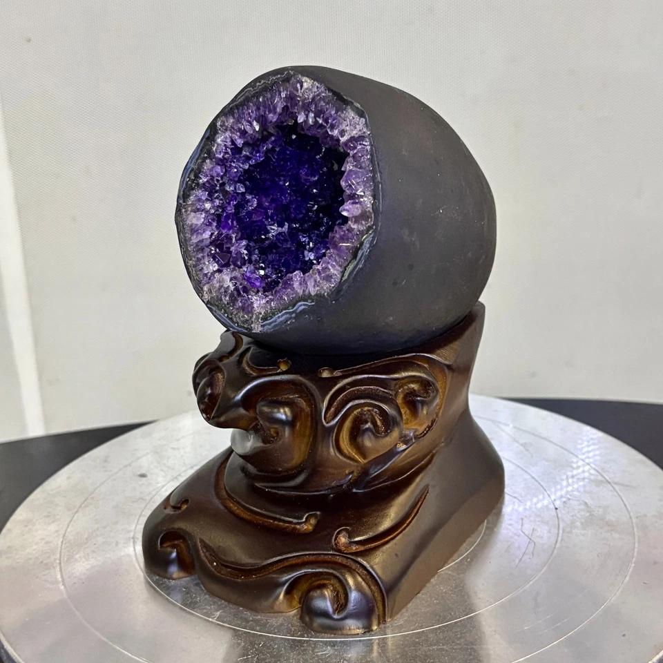 3.9LB Natural uruguay amethyst geode quartz money bag crystal +stand - Image 3 of 4