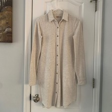Faherty Womens Knit Button Down Shirt Dress Oatmeal Heather Long Sleeve XS
