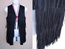 Chico's NEW Black Fringe Pleated Vest size 2 3 OS HOLIDAY XMAS cardigan topper