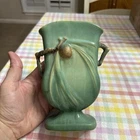 Roseville Pine Cone Green 1936 Vintage Art Pottery Ceramic Pillow Vase 121-7