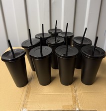 10 x Black Cold Cups with Black Lids and Straw, 24oz, 710ml