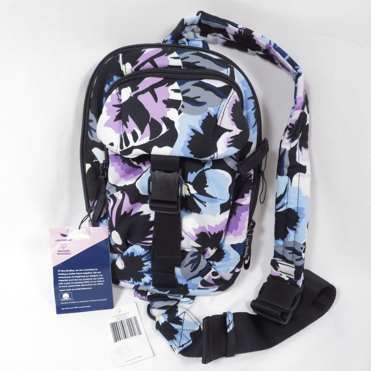 Vera Bradley Utility Sling Backpack Plum Pansies | eBay display picture 3