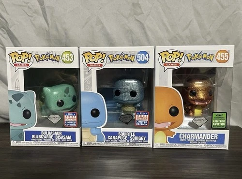 Pokemon Gen 1 Starters Funko Pops Lot of 3 Diamond Charmander Bulbasaur  shared